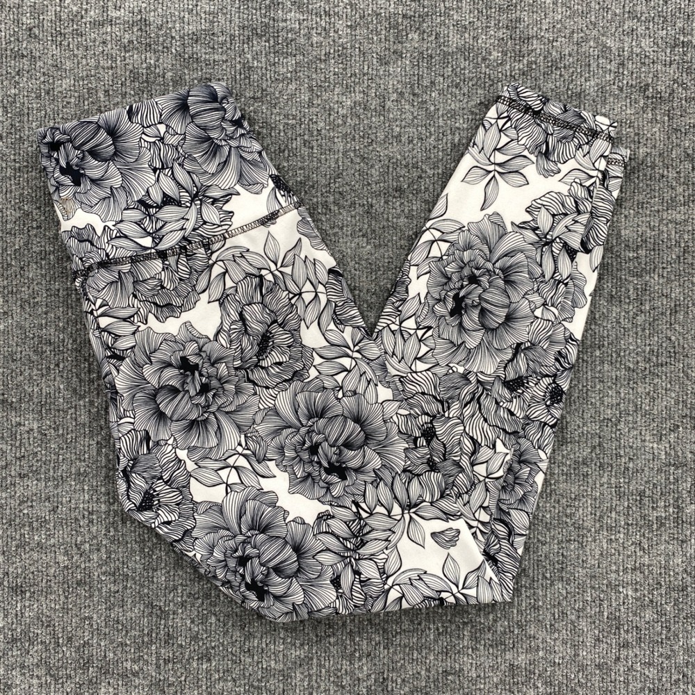 Balance Collection Floral Leggings Women Medium White Black Yoga Athleisure Gym